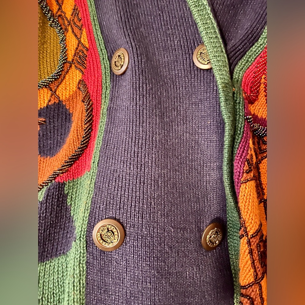 Vintage 90s I.B. Diffusion Colorful Geometric Grandma Core Cardigan Sweater L - Picture 7 of 12